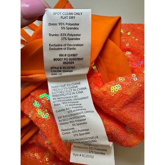 Revolution Dancewear Play That Song RC25762 Neon Orange Sequin Dress L Halloween - Picture 13 of 14